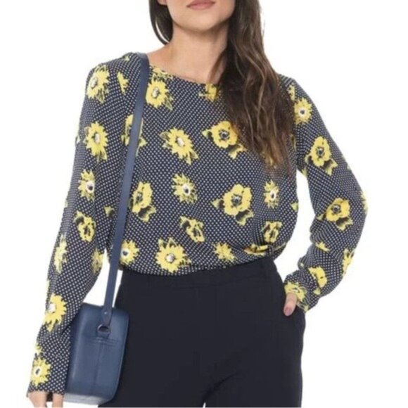 Banana Republic Tops - Banana Republic Floral Polka Dot Long Sleeve Blouse, S